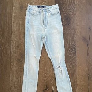 Light blue denim high rise jeans.